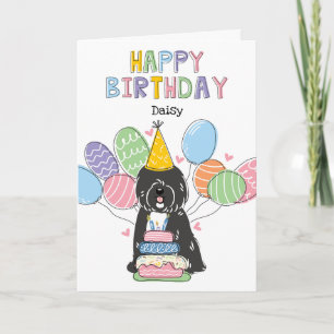 Cartão Festa de aniversário de Cachorro Negro Branco Tibe