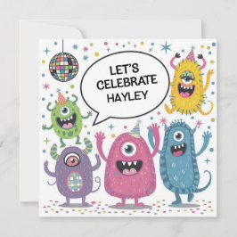 Cartão Festa de Aniversário de Crianças com Monstros Danç