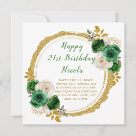 Cartão Festa de aniversário de Flores Elegantes Verde-Esc