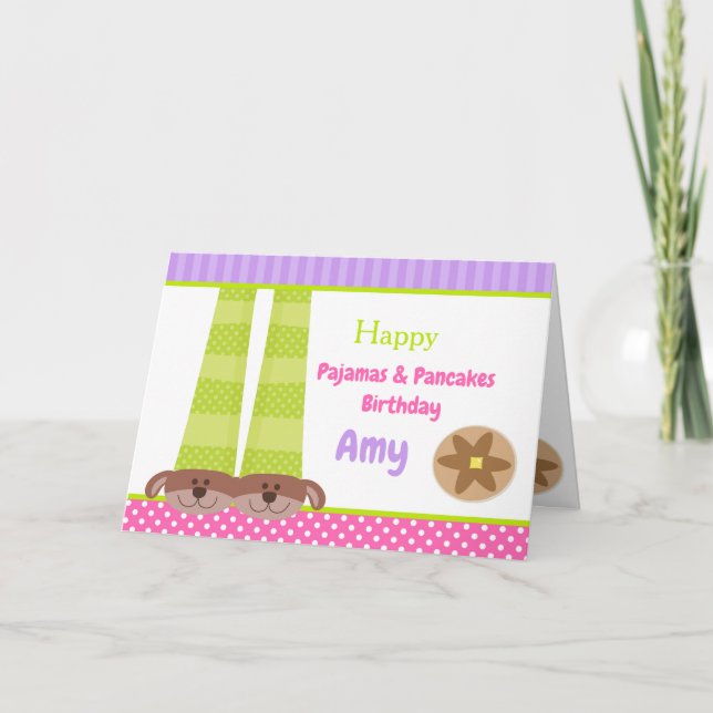 Cartão Festa de aniversário de pijamas e panquecas (Frente)