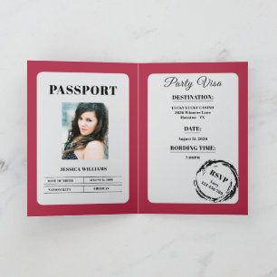 Cartão Festa de Aniversário Rosa Estilo Passaporte