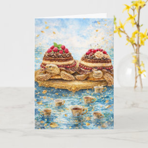 Cartão Festa de aniversário surrelista de Tiramisu e tart