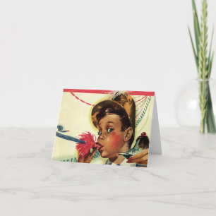 Cartão Festa de aniversário Vintage, Garota com Criador d