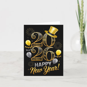 Cartão Festa de Ano Novo 2026 Balão de Correspondência Fa
