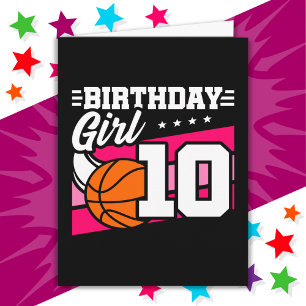 Cartão Festa de basquete de 10 anos, 10ª garota de aniver