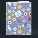 Cartão festa de biscoitos de Chanukah<br><div class="desc">Eu amo os feriados,  e eu amo um bom padrão de feriado para nos colocar no espírito das festas! Esse design inspirado em festa de biscoitos caprichosa certamente trará alegria para o seu Natal</div>