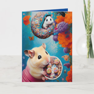 Cartão Festa de Chá Mais Fofa de Hamster Sírio com Donuts