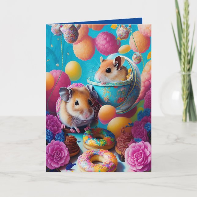 Cartão Festa de Chá Mais Fofa de Hamster Sírio com Donuts (Frente)