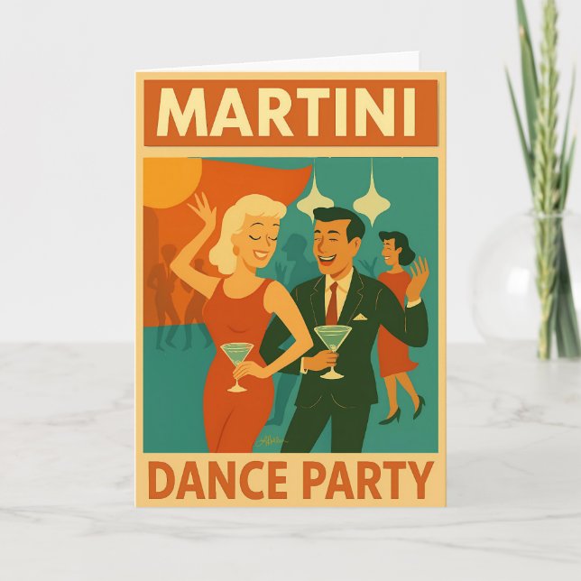 Cartão Festa de Dança Martini de Meados do Século (Frente)