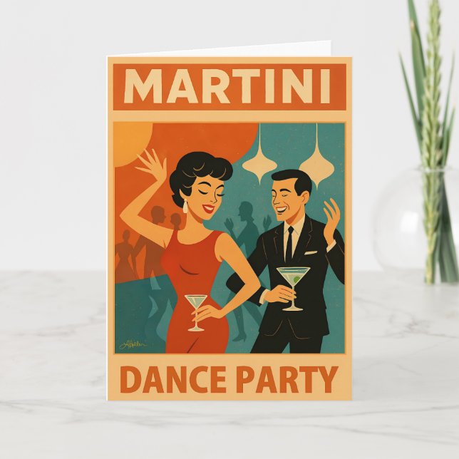 Cartão Festa de Dança Martini Meados do Século (Frente)