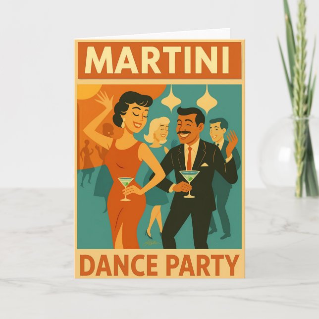 Cartão Festa de Dança Martini Meados do Século (Frente)