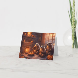 Cartão Festa de Dia das Bruxas da Família Beaver