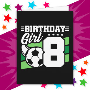 Cartão Festa de futebol de 8 anos, 8ª garota de aniversár