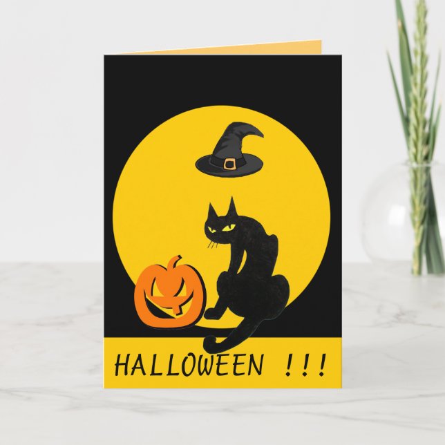CARTÃO FESTA DE HALLOWEEN DO GATO PRETO (Frente)