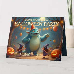 Cartão Festa de Halloween do Monstro Feliz para Crianças