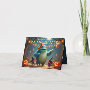 Cartão Festa de Halloween do Monstro Feliz para Crianças