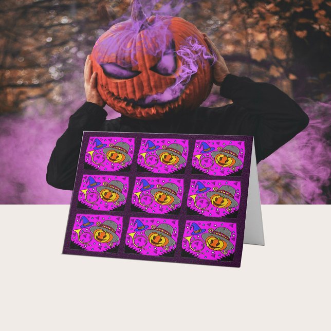 Cartão Festa de Halloween, Jack o'Lantern e Padrão de Bug (Halloween Party, Jack o' Lantern and Bugle Pattern Card)