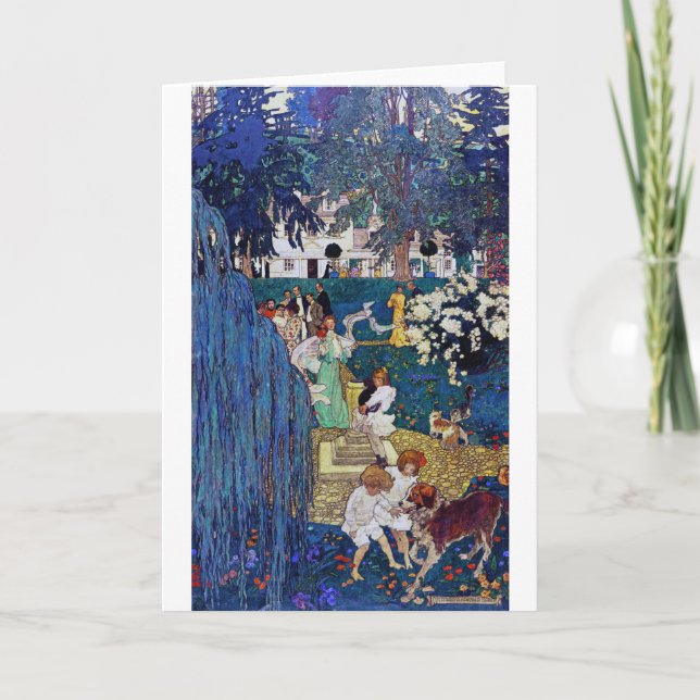 Cartão Festa de Jardim com Cachorro e Gato, Jessie Willco (Frente)