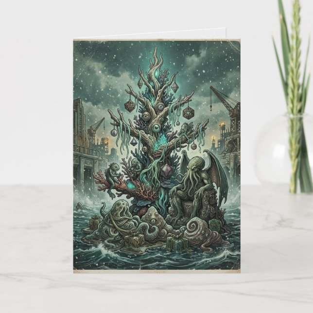 Cartão Festa de Natal Assustadora de Cthulhu (Frente)