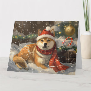 Cartão Festa de Natal do Cão Shiba Inu