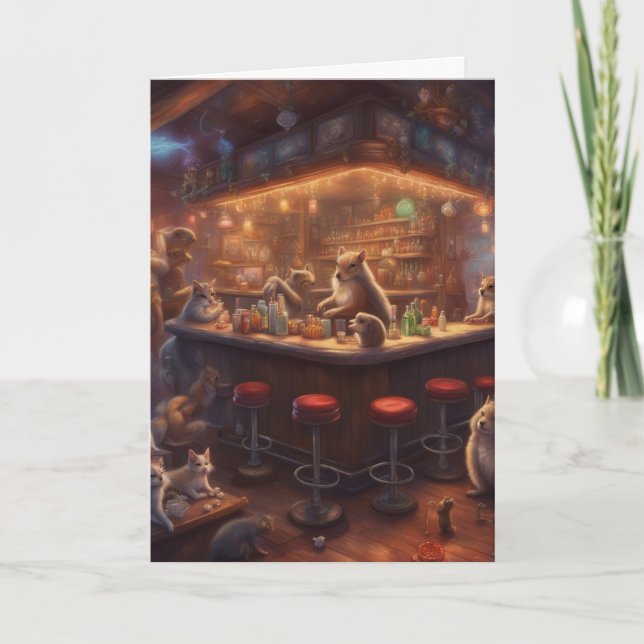 Cartão Festa de Natal dos Critters no cliente do bar (Frente)