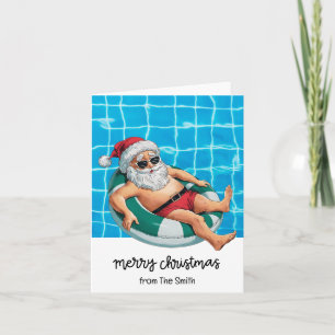 Cartão Festa de piscina com Papai Noel para o Natal em ju