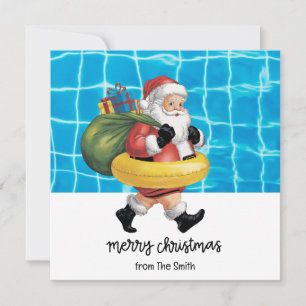 Cartão Festa de piscina com Papai Noel para o Natal em ju