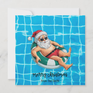 Cartão Festa de piscina com Papai Noel para o Natal em ju