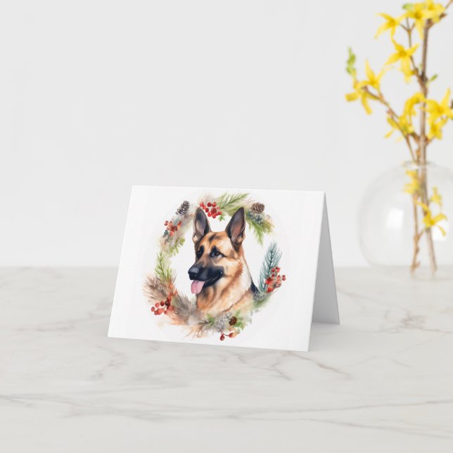 Cartão Festa Festiva de german shepherd de Natal (Flor Amarela)