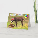 Cartão Festa Festiva Donkey Funny Birthday<br><div class="desc">Por cima do burro do bobo superior tendo uma comemoração memorável de aniversário. Personalize a mensagem e divirta-se! Foto ©Christine Greenspan. Gráficos licenciados.</div>