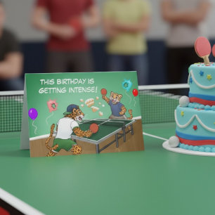 Cartão Festa Intensa de Aniversário de Ping Pong Engraçad