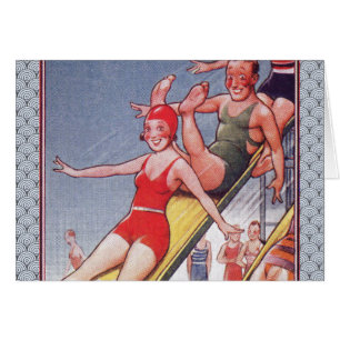 Cartão Festa piscina Vintage Natação Verão