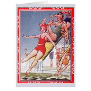 Cartão Festa piscina Vintage Natação Verão