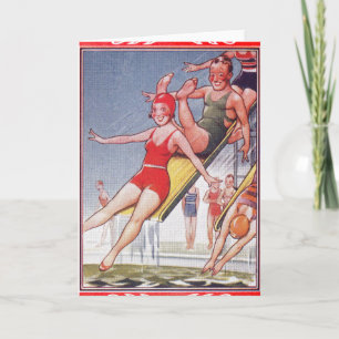 Cartão Festa piscina Vintage Natação Verão