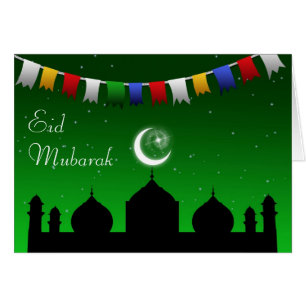 Cartão Festão colorida de Eid Mubarak
