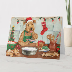 Cartão Festas de Natal com Airedale Terrier: Panificação