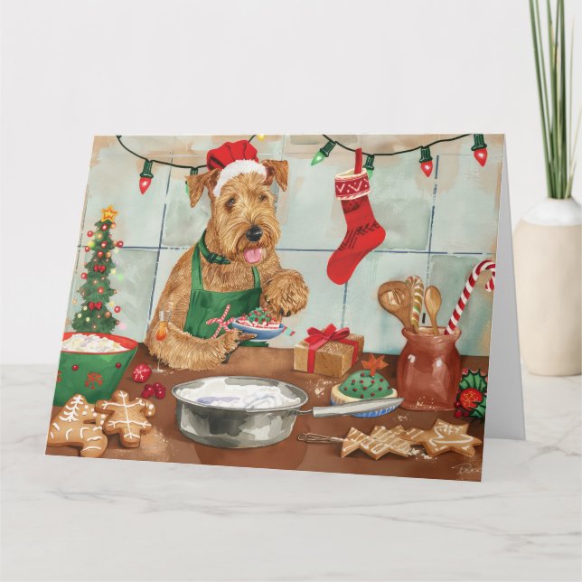 Cartão Festas de Natal com Airedale Terrier: Panificação  (Frente)
