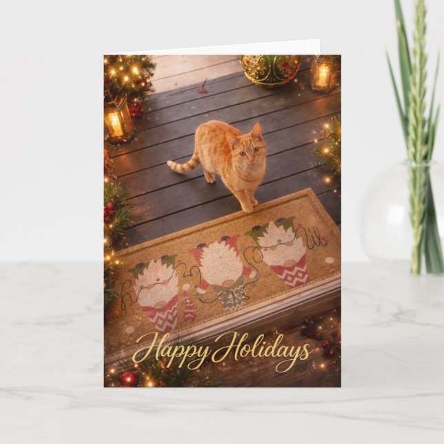 Cartão Festive Ginger Cat Holiday Greeting Card (Frente)