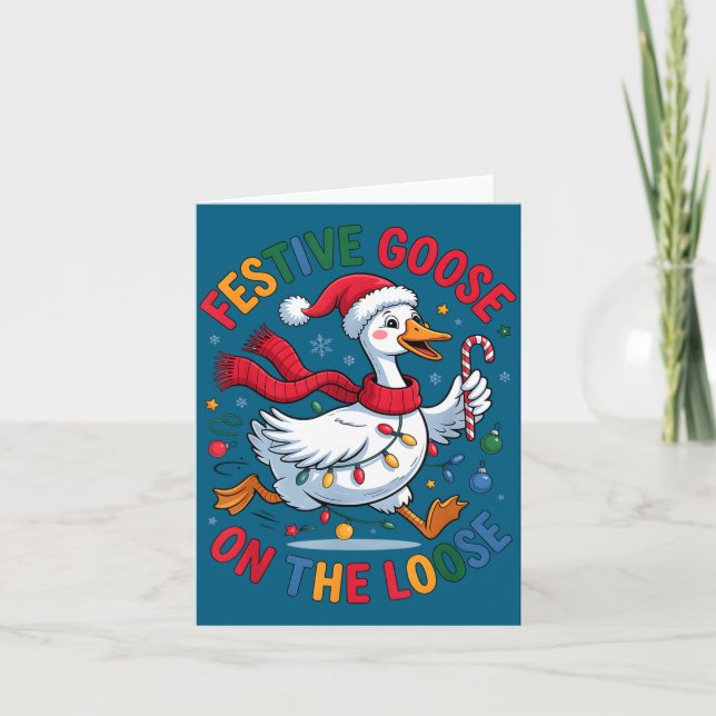 Cartão Festive Goose On Loose Christmas Cute Holiday Wint (Frente)