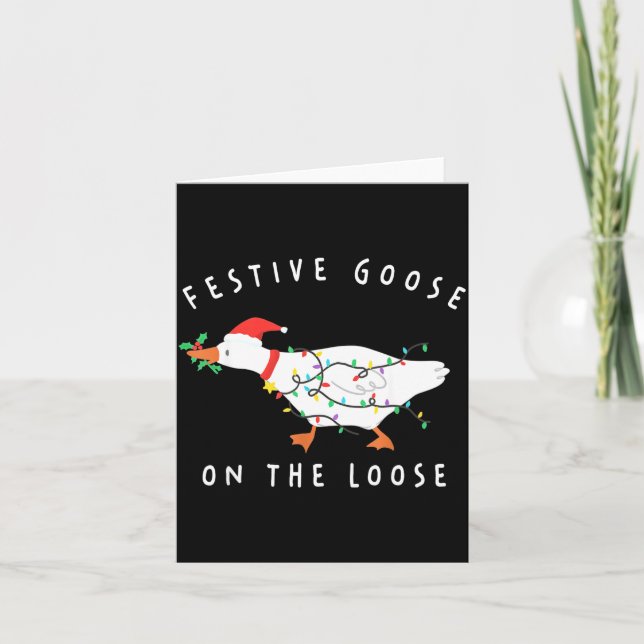 Cartão Festive Goose On The Loose Funny Silly Goose Retro (Frente)