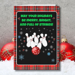 Cartão Festive Happy Holidays Bowling with Snowflakes