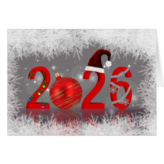 Cartão Festive Red New Year 2026 Merry Christmas (Frente Horizontal)