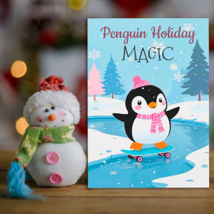 Cartão Festivo De Cartões de natal De Pinguim Fest