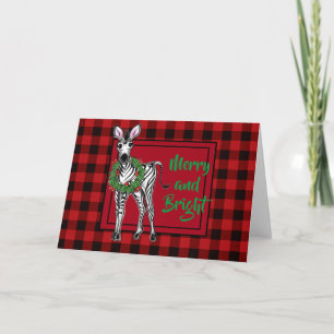 Cartão Festivo Foliday Zebra Holly Wreath búfalo vermel