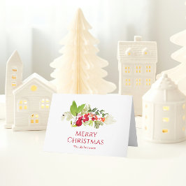 Cartão Festivo Holly Berry e Evergreen Watercolor