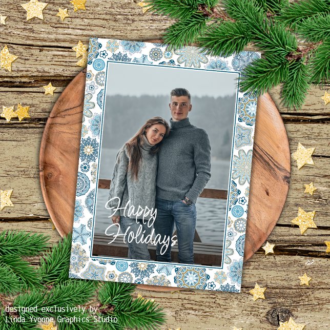 Cartão Festivo Quic Floral Mandala Flakes Neve Padrão (Criador carregado)