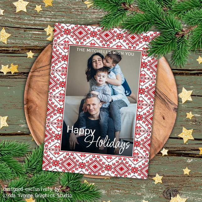 Cartão Festivo Red Black Classic Fair Nórdica Isle Motif (Criador carregado)