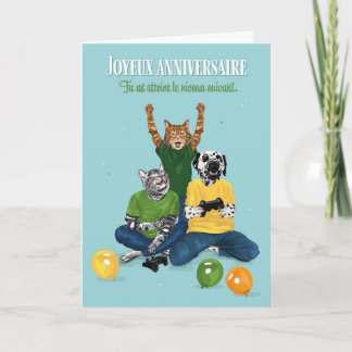 Cartão Fête d'anniversaire jeu vidéo Dalmatiens e chats