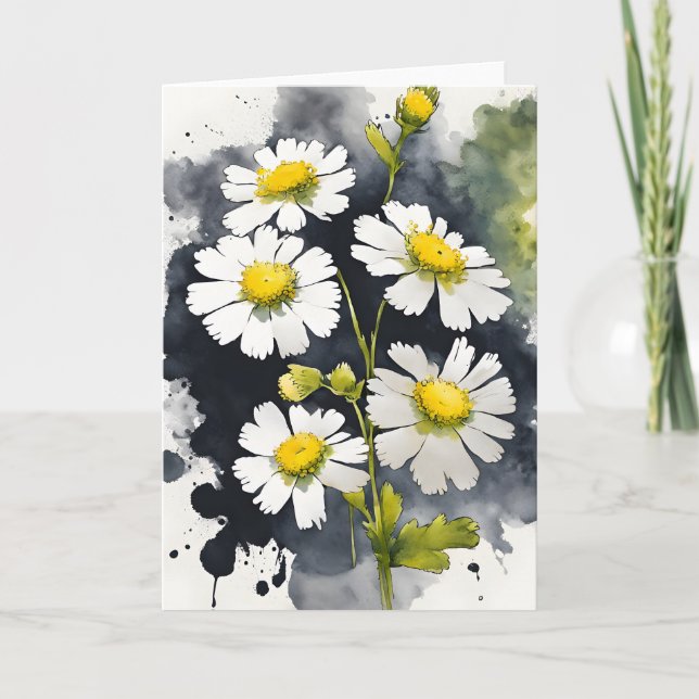 Cartão Feverfew - Flores em aquarela (Frente)