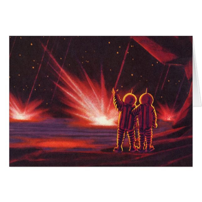 Cartão Ficção Científica Vintage Alien Explosão do Planet (Frente Horizontal)
